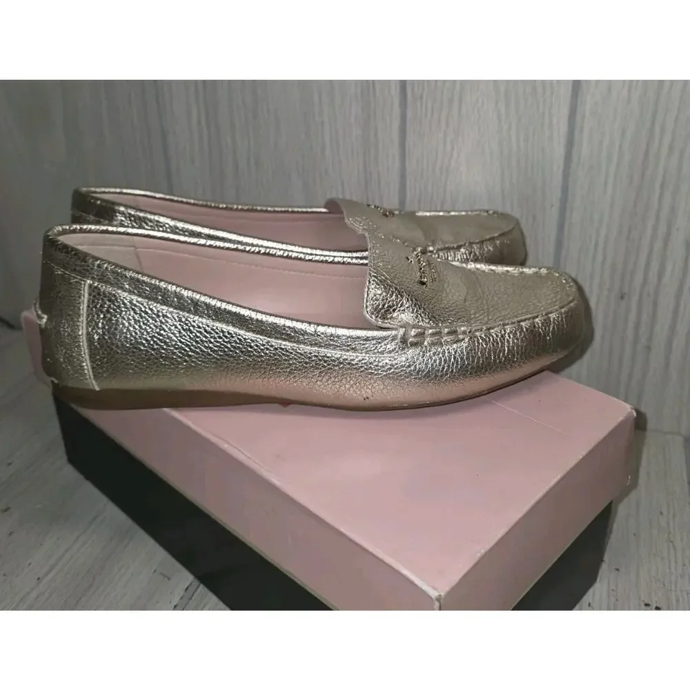 Kate Spade Wendi Pale Gold Metallic Leather Loafer Flats Women’s 8B Comfort Shoe